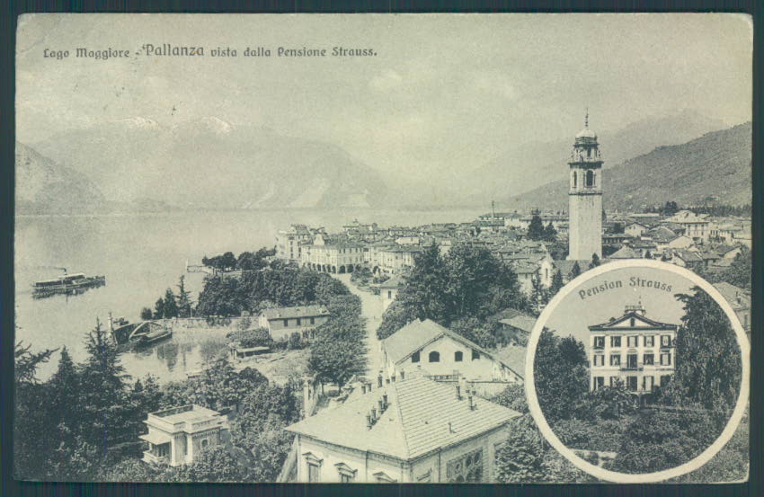 Verbania Pallanza Battello Pensione Strauss PIEGHINA cartolina ZQ6381 – fronte