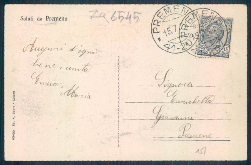 Verbania Premeno cartolina ZQ6545 – retro