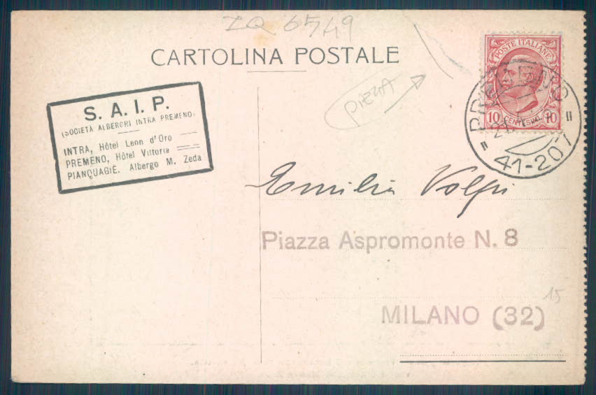 Verbania Premeno PIEGA cartolina ZQ6549 – retro