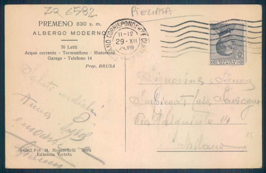 Verbania Premeno PIEGATA cartolina ZQ6582 – retro