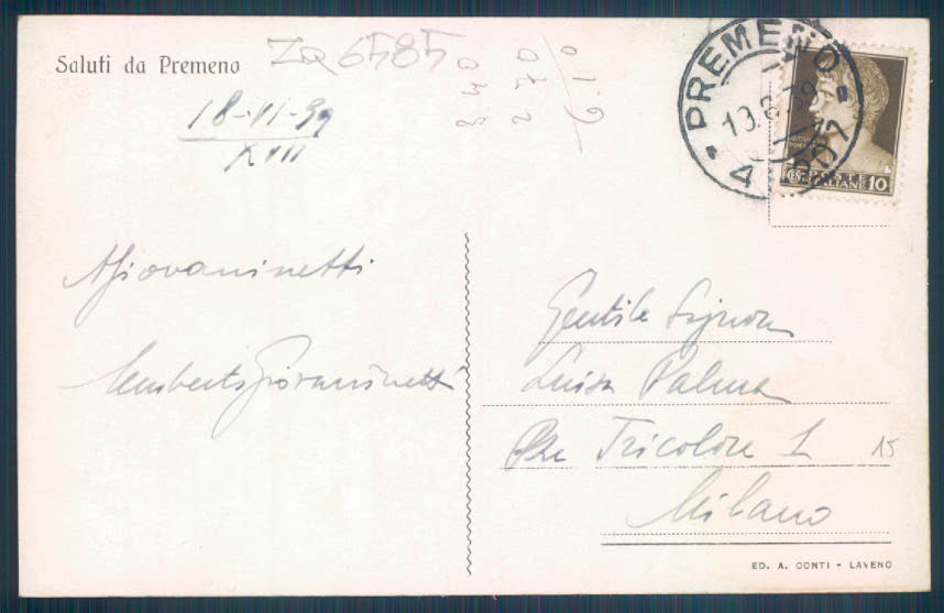 Verbania Premeno cartolina ZQ6585 – retro