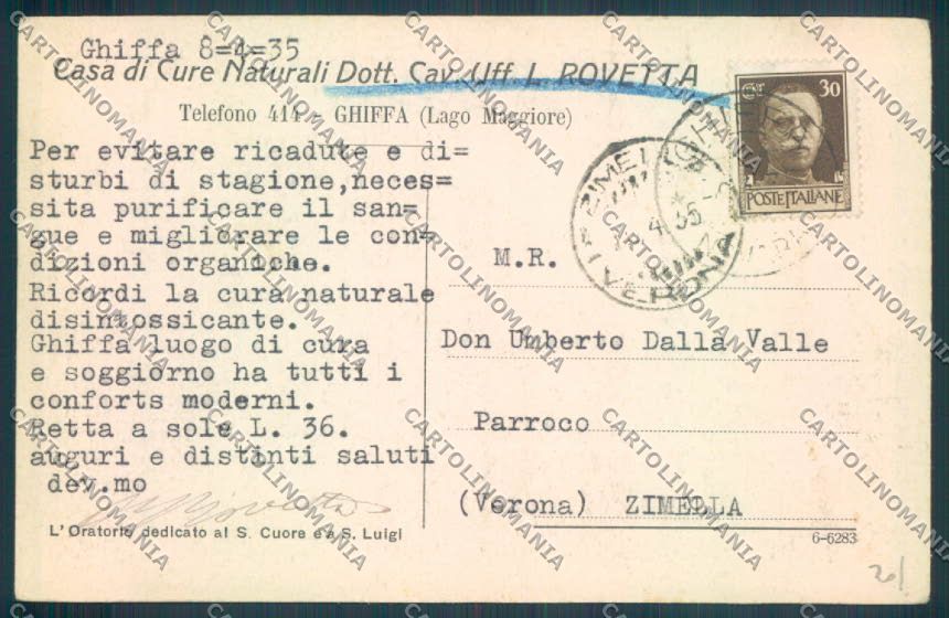 Verbania Ghiffa Casa di Cura cartolina ZQ7080 – retro
