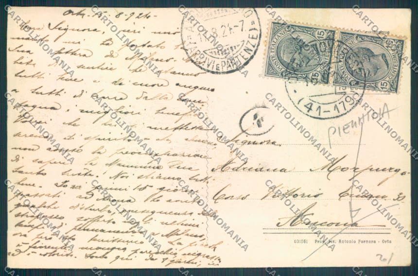 Verbania Orta PIEGHINA cartolina ZQ7378 – retro