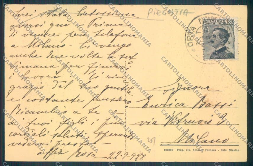 Verbania Orta PIEGHINA cartolina ZQ7434 – retro