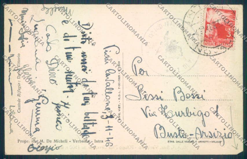 Verbania Intra Pian Cavallone Rifugio CAI cartolina ZQ7981 – retro