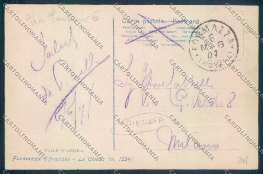 Verbania Formazza Chiesa PIEGATA cartolina ZQ8325 – retro