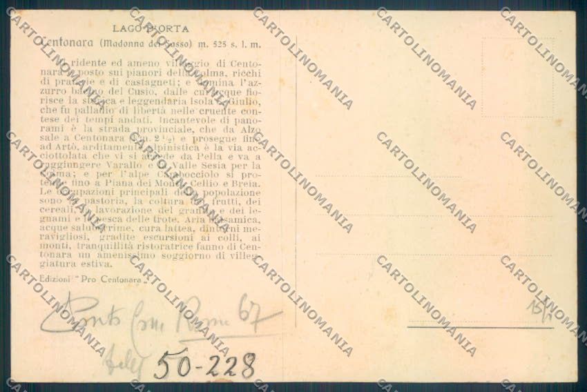 Verbania Madonna del Sasso Centonara cartolina ZQ8901 – retro