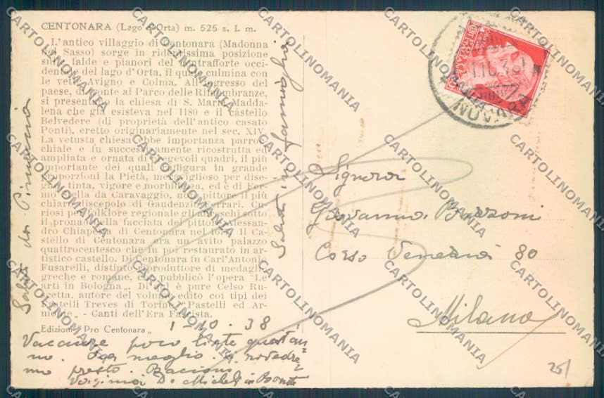 Verbania Madonna del Sasso Centonara cartolina ZQ8907 – retro