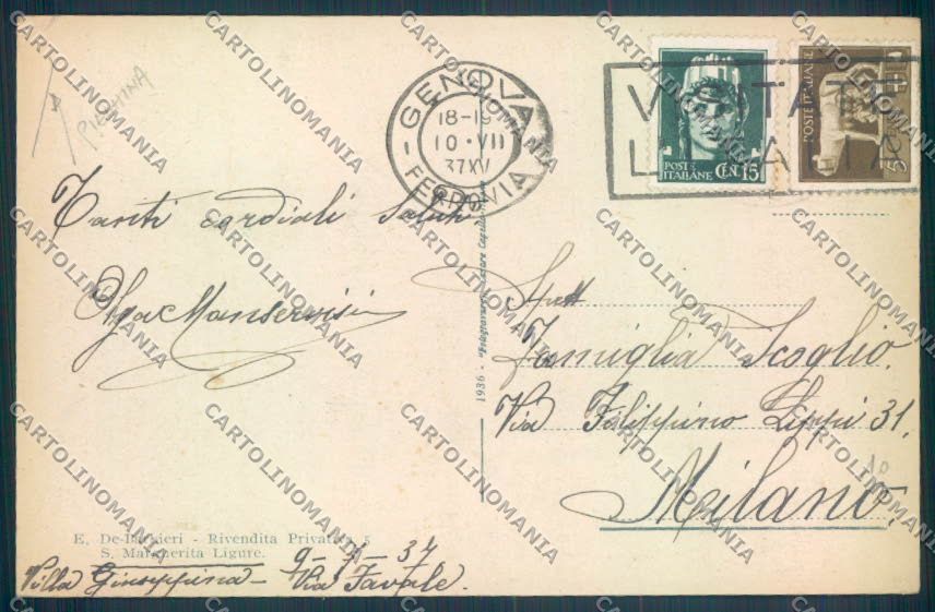 Genova Portofino PIEGHINA cartolina ZQ8981 – retro