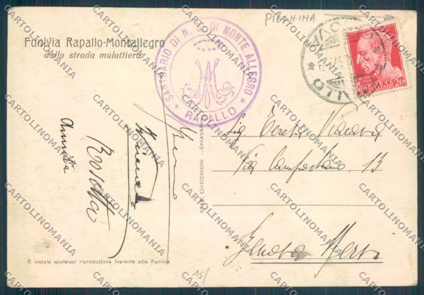 Genova Rapallo Funivia STRAPPINO PIEGHINA Foto cartolina ZQ9168 – retro