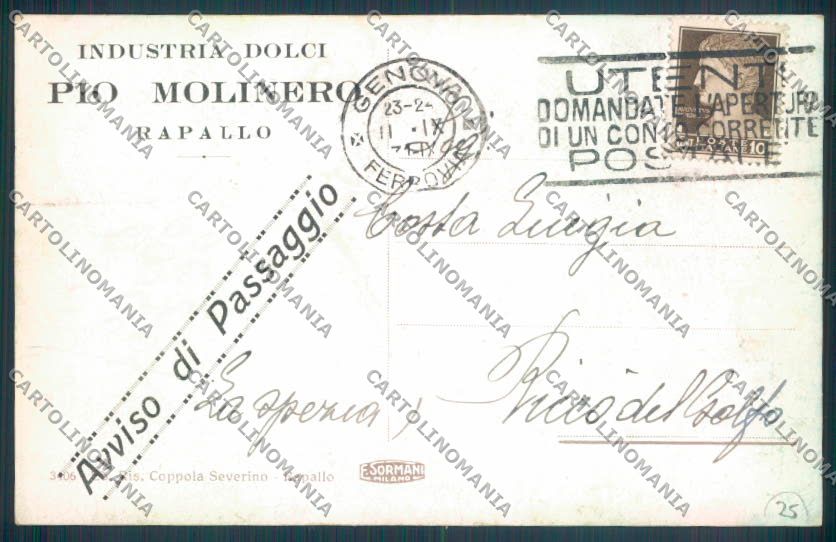 Genova Rapallo Pubblicitaria cartolina ZQ9197 – retro