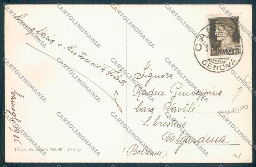 Genova Camogli STRAPPINO cartolina ZQ9377 – retro