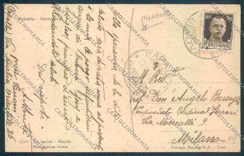 Genova Rapallo PIEGHINA cartolina ZQ9794 – retro