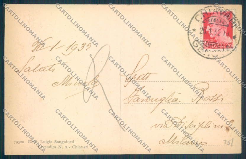 Genova Chiavari Poste cartolina ZT0156 – retro