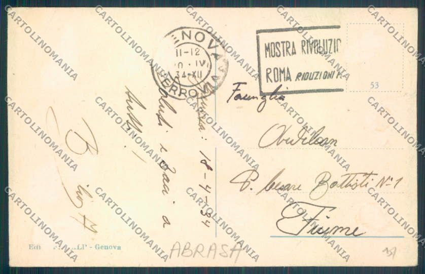 Genova Città Quarto Tram Spedizione dei Mille ABRASA cartolina ZT0516 – retro