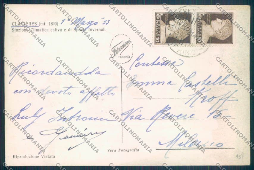 Torino Claviere Nevicata Foto cartolina ZT0822 – retro