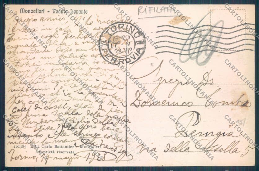 Torino Moncalieri RIFILATA cartolina ZT1125 – retro