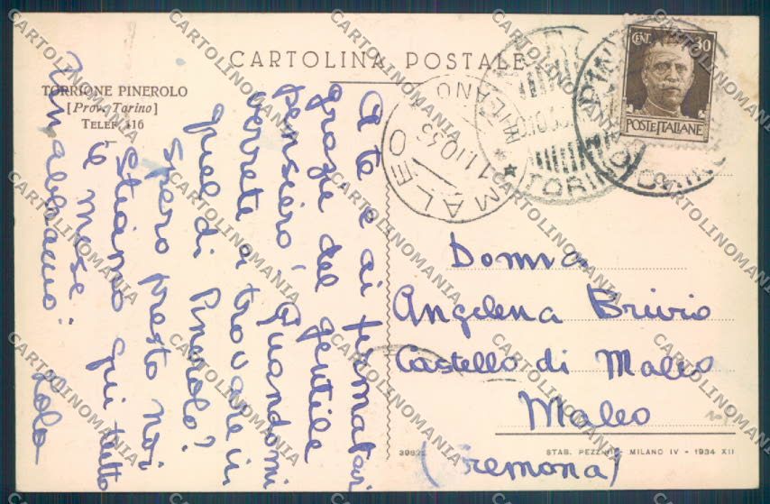 Torino Pinerolo cartolina ZT1164 – retro