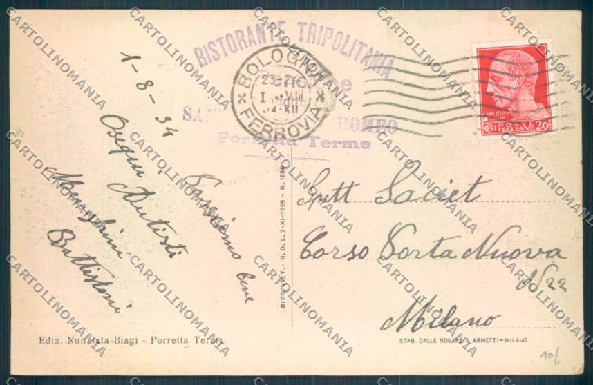 Bologna Porretta Terme cartolina ZT2262 – retro