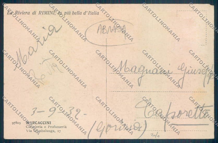 Rimini Città ABRASA SCOLLATA cartolina ZT3101 – retro
