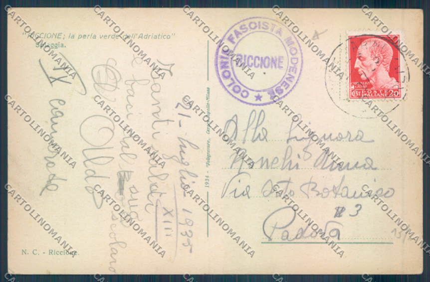 Rimini Riccione Barca cartolina ZT3128 – retro