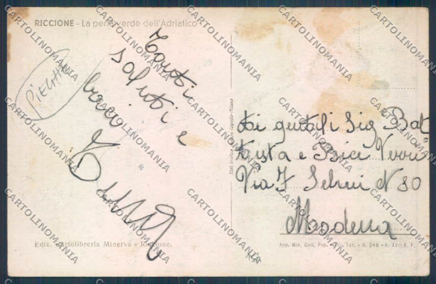 Rimini Riccione PIEGHE ABRASA cartolina ZT3134 – retro