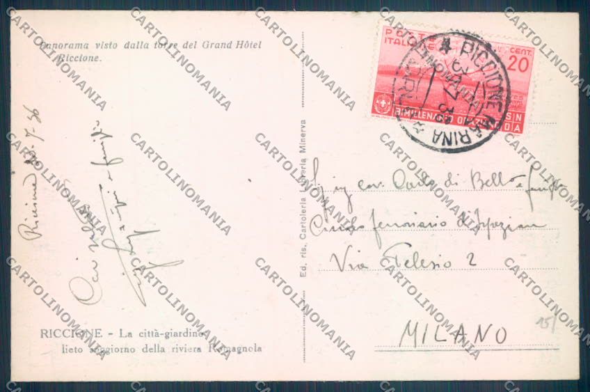 Rimini Riccione cartolina ZT3139 – retro