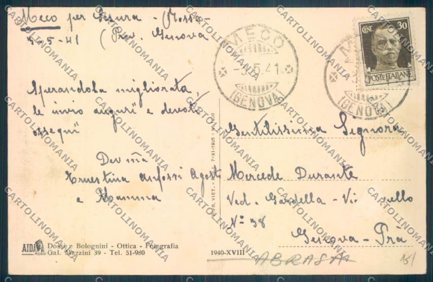 Genova Meco Noceto Sezura ABRASA cartolina ZT5166 – retro