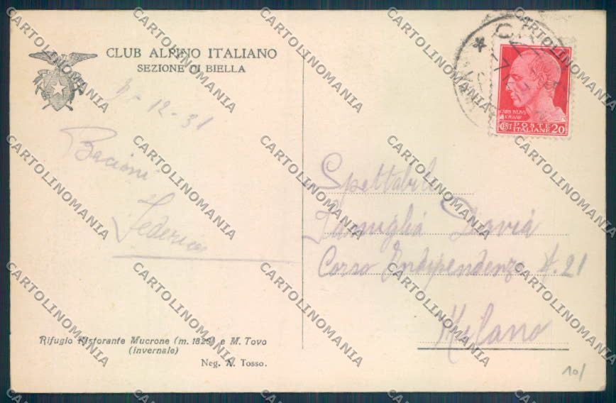 Biella Oropa Rifugio Mucrone Funivia cartolina ZT5376 – retro