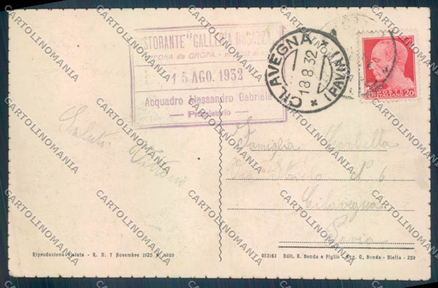 Biella Oropa Rosazza cartolina ZT5501 – retro