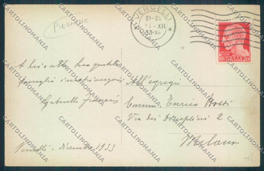 Vercelli Città PIEGHINE cartolina ZT6465 – retro