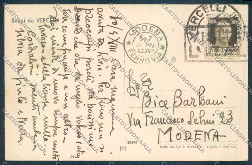 Vercelli Città cartolina ZT6467 – retro