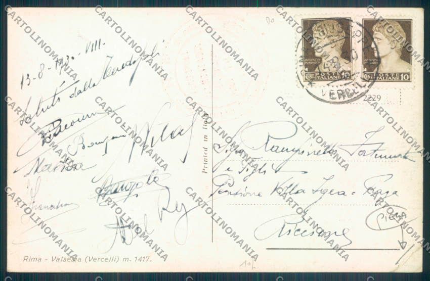 Vercelli Rima PIEGA cartolina ZT6555 – retro
