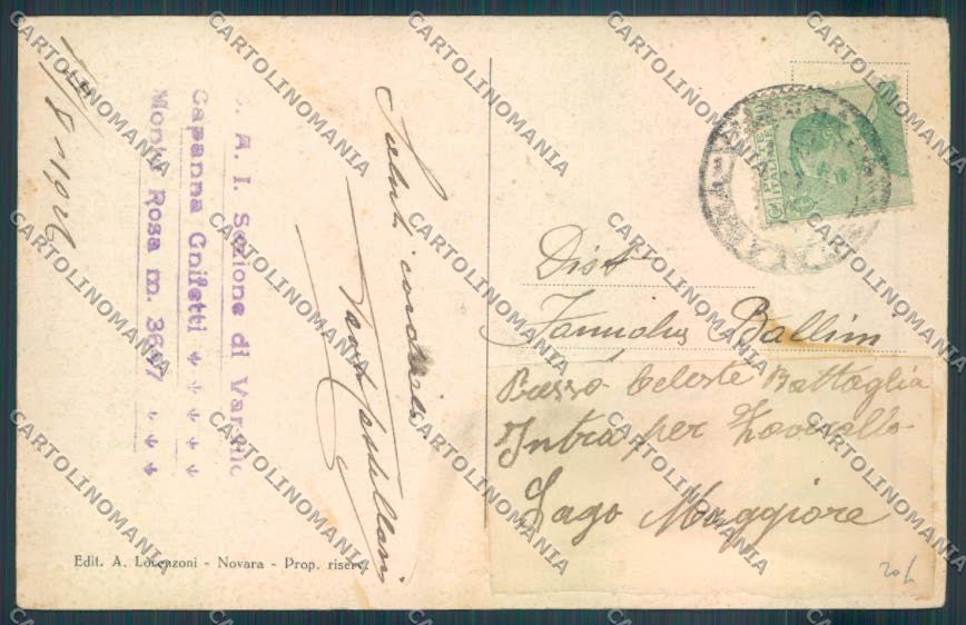 Vercelli Monte Rosa Capanna Gnifetti cartolina ZT6640 – retro