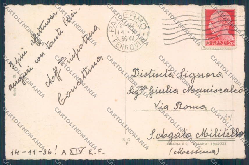 Palermo Città Villa Giulia cartolina ZT7463 – retro