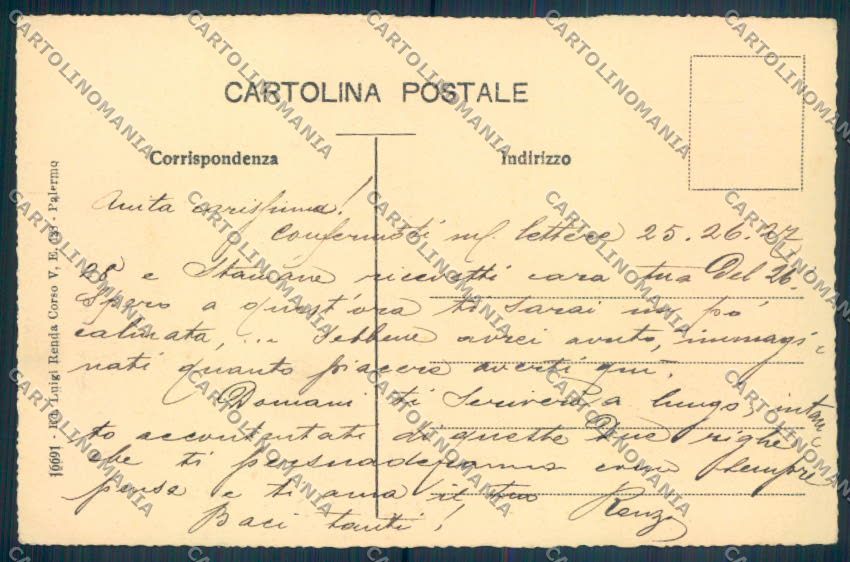 Palermo Città Villa Igea cartolina ZT7858 – retro