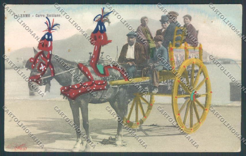 Palermo Carretto Siciliano Monte Pellegrino Asino Dipinta cartolina ZT8327 – fronte