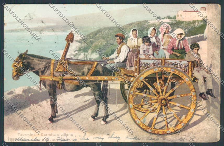 Messina Carretto Siciliano Taormina Asino PIEGHE cartolina ZT8430 – fronte