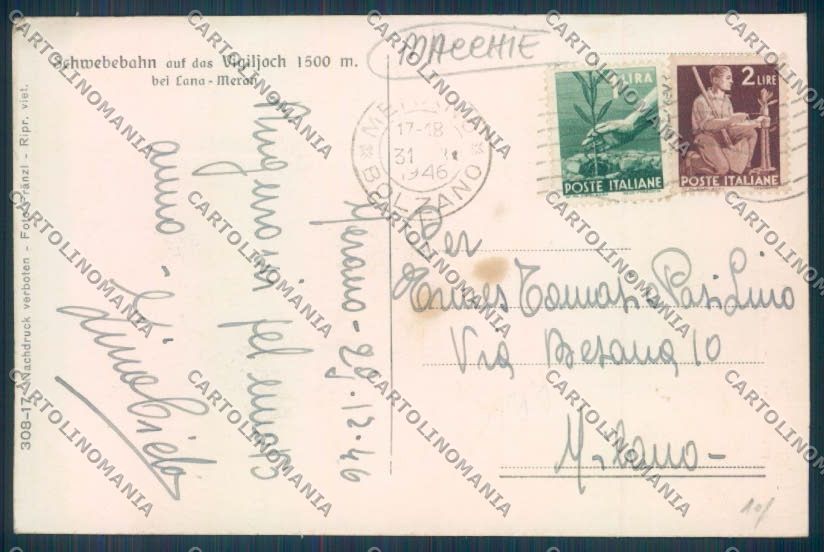 Bolzano Merano Funivia MACCHIE cartolina ZT8488 – retro