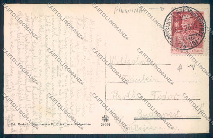 Bolzano Bressanone Sanatorio PIEGHINA cartolina ZT9333 – retro