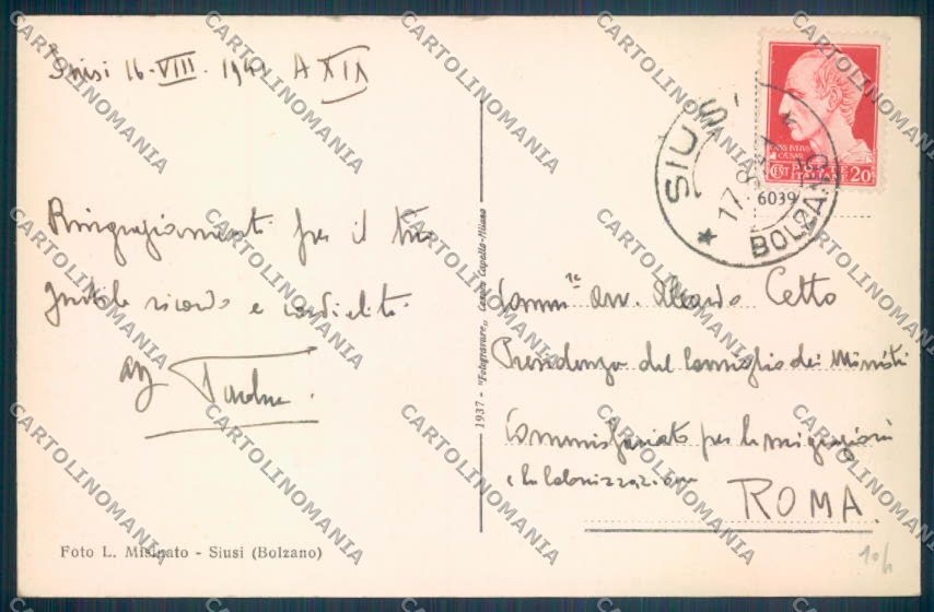 Bolzano Castelrotto Siusi cartolina ZT9659 – retro