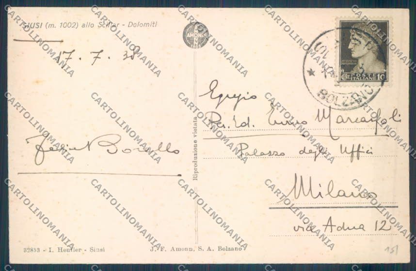 Bolzano Castelrotto Siusi cartolina ZT9697 – retro