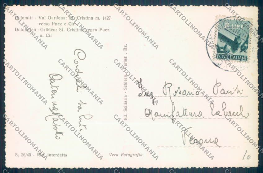 Bolzano Santa Cristina Valgardena Foto cartolina ZT9736 – retro
