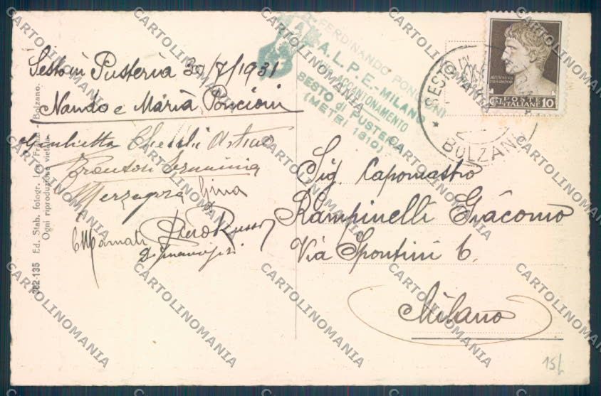 Bolzano Sesto cartolina ZT9795 – retro