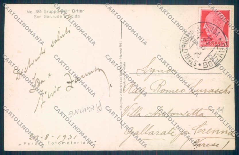Bolzano Stelvio Solda Santa Gertrude PIEGHINE Foto cartolina ZT9823 – retro