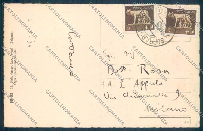 Bolzano Renon Soprabolzano cartolina ZT9841 – retro