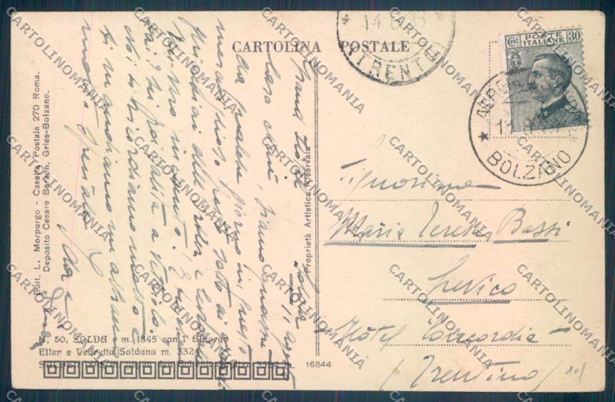 Bolzano Stelvio Solda Santa Gertrude cartolina ZT9913 – retro