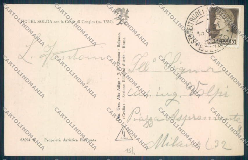 Bolzano Stelvio Solda Santa Gertrude Foto cartolina ZT9924 – retro