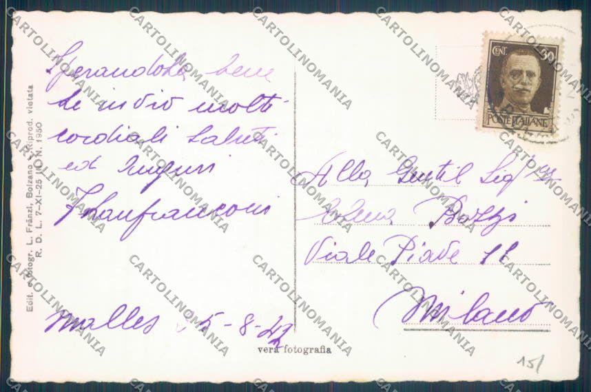 Bolzano Malles Foto cartolina ZT9932 – retro